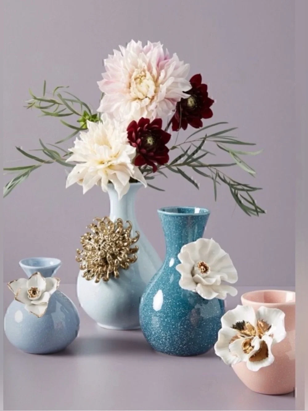 Anthropologie 3D Gold Chrysanthemum Flower Ceramic Bloom Vase DEFECTIVE